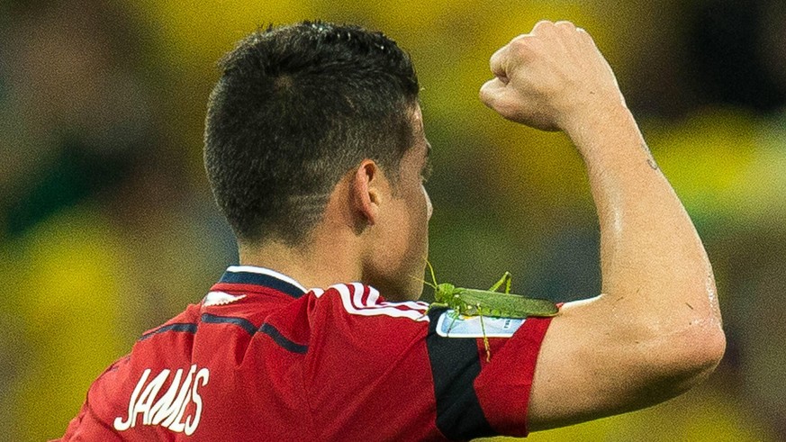 COPA2014 Fortaleza, CE - 04/07/2014: X BRAZIL COLOMBIA - Colombia s James Rodriguez celebrates after scoring goal during the match between Brazil vs Colombia, valid in the quarterfinals of the World C ...