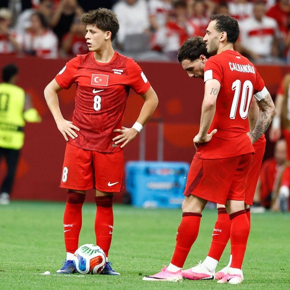 June 13, 2026, Vancouver, British Columbia, Canada: ARDA GULER 8 of To¼rkiye and HAKAN oALHANOGLU 10 of To¼rkiye wait to take a free kick near the Australian goal. Australia vs. Turkiye in FIFA World  ...