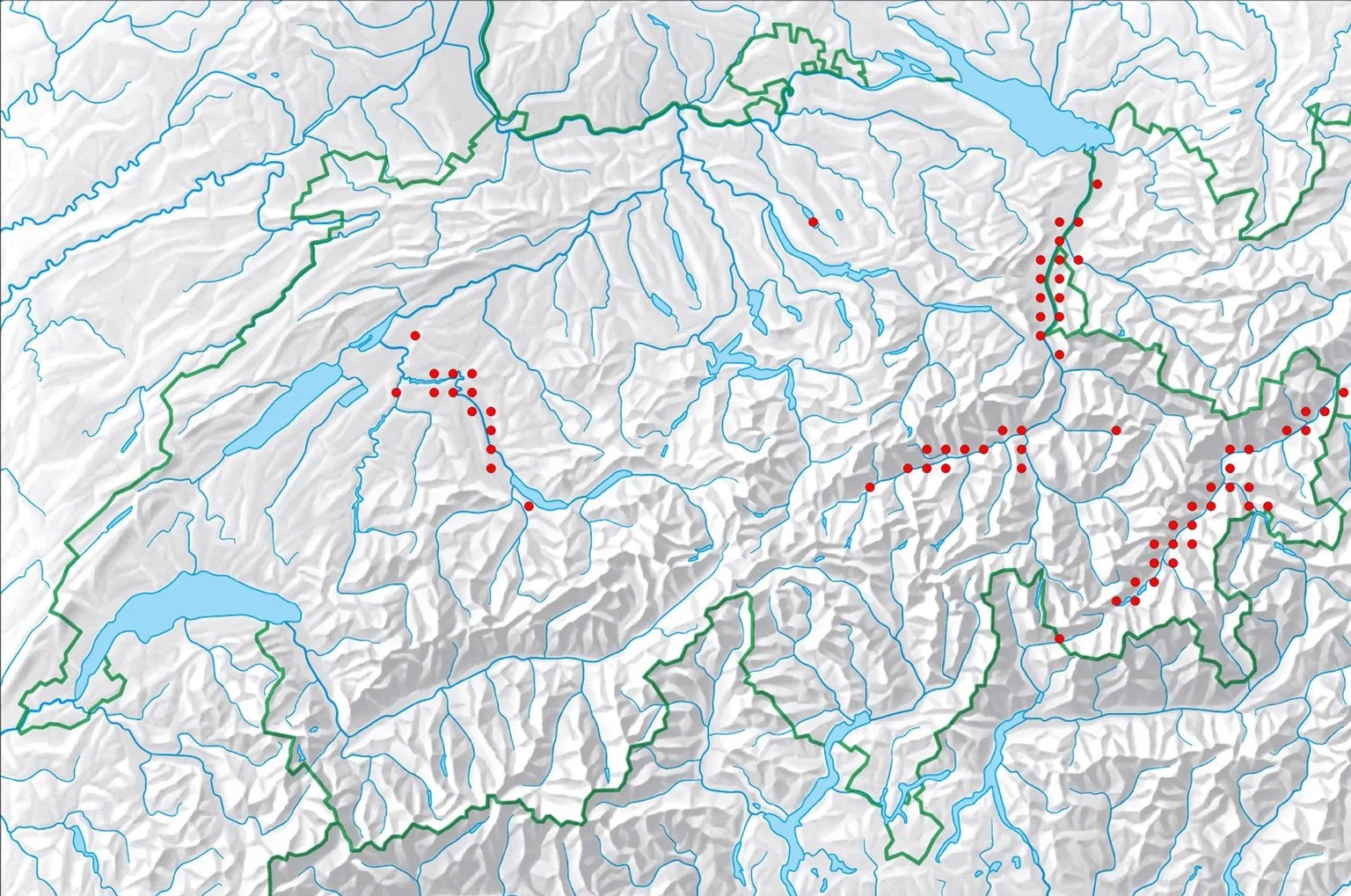 Seit einigen Jahren werden in der Schweiz wieder Fischotter gesichtet. Die Karte zeigt die Orte, an denen zwischen 2020 und 2025 Tiere beobachtet wurden.
https://prolutra.ch/fischotter/geschichte/