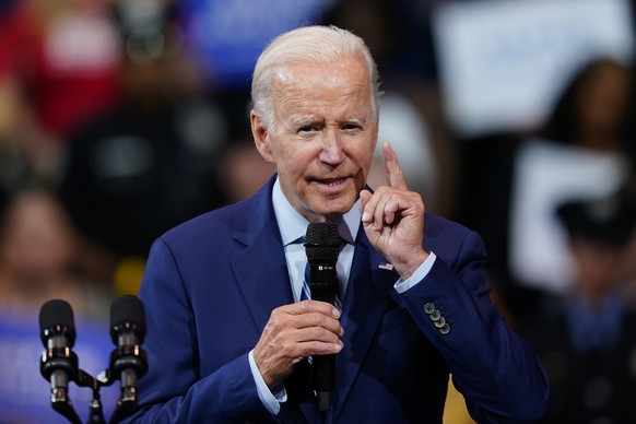 President Joe Biden speaks at the Arnaud C. Marts Center on the campus of Wilkes University, Tuesday, Aug. 30, 2022, in Wilkes-Barre, Pa. (AP Photo/Matt Slocum)
Joe Biden