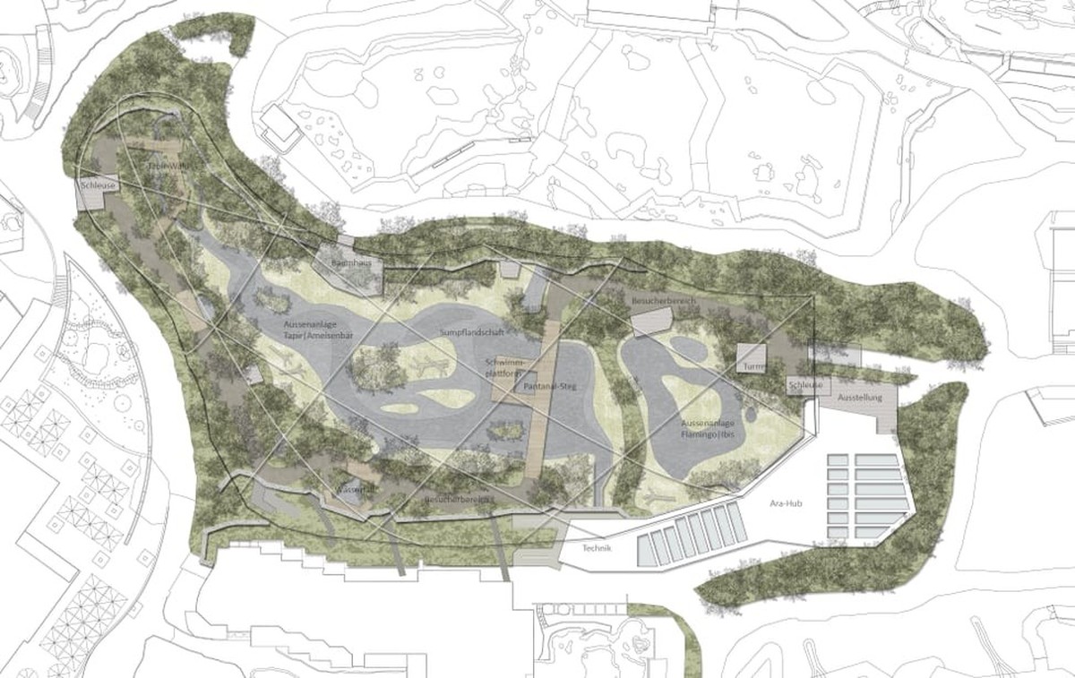 Rund 11'000 Quadratmeter gross: Bauplan der geplanten Pantanal Voliere im Zoo Zürich.