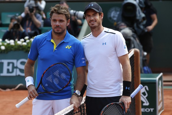 FILE - Switzerland&#039;s Stan Wawrinka, left, and Britain&#039;s Andy Murray pose before their semifinal match of the French Open tennis tournament at Roland Garros stadium, Friday, June 9, 2017, in  ...
