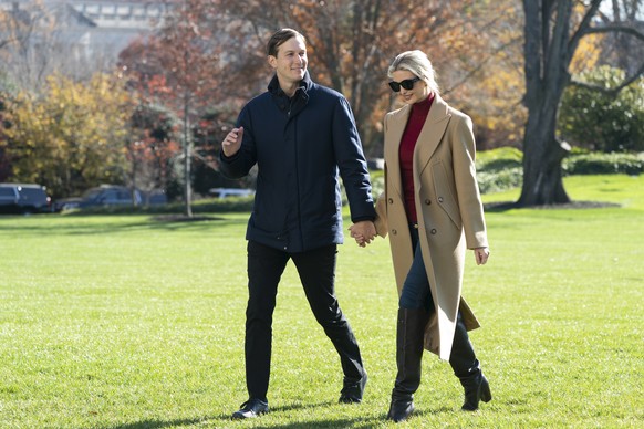 epa08851767 Ivanka Trump and Jared Kushner return to the White House with US President Donald J. Trump after spending Thanksgiving weekend at Camp David, in Washington, DC, USA, 29 November 2020. EPA/ ...