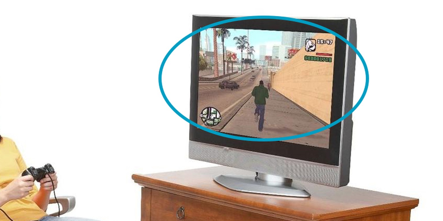 Aufgrund der Sichtweite ist das offenbar nicht mal die Playstation-Version von «GTA:&nbsp;San Andreas». Anscheinend wurde ein Screenshot der PC-Version (höhere Sichtweite gegenüber der PS2) per Photos ...