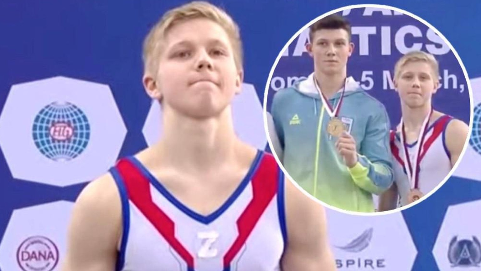 Der Ukrainer Illja Kowtun musste an der Siegerehrung neben dem Russen Iwan Kuliak stehen, der stolz das Kriegszeichen «Z» zeigte.
