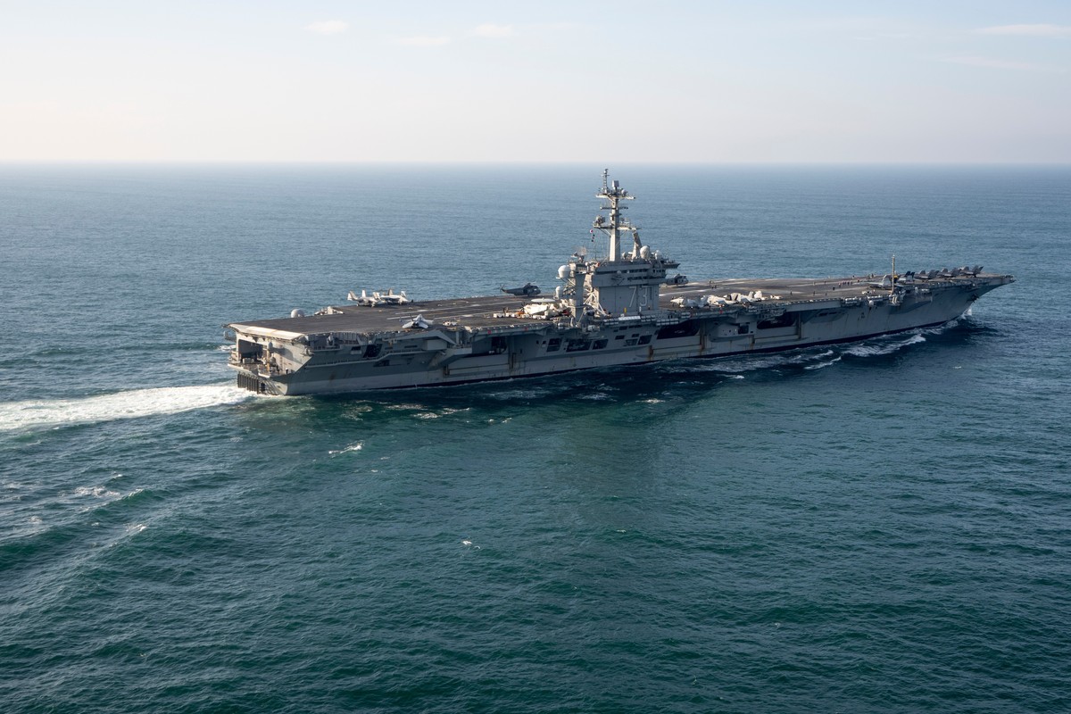 FILE - The USS George Washington aircraft carrier is pictured off the coast of Argentina, May 30, 2024.(AP Photo/Victor R. Caivano, File)
Iran US Aircraft Carrier