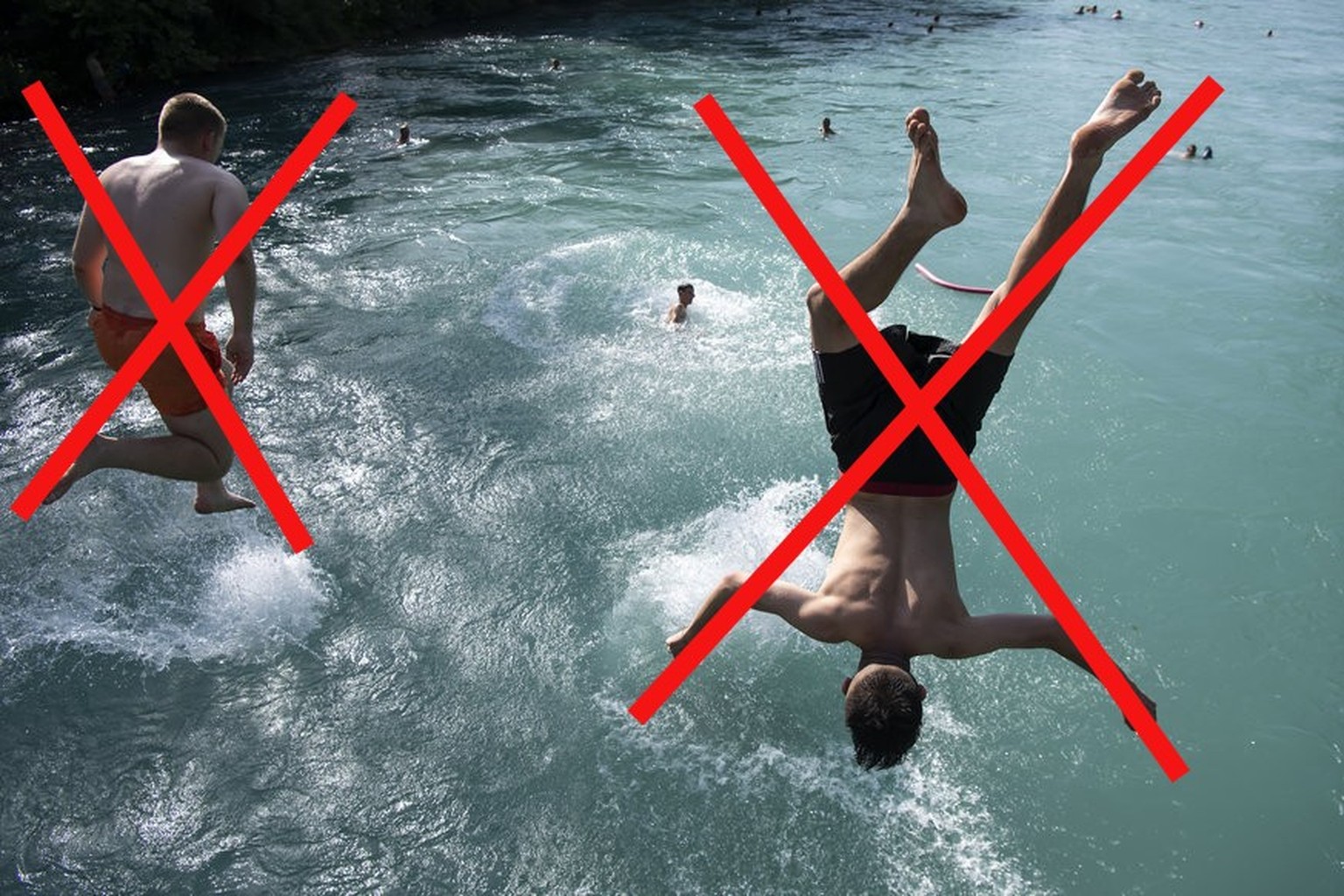 Ohne benetzen ins Wasser springen kann lebensgefährlich sein.