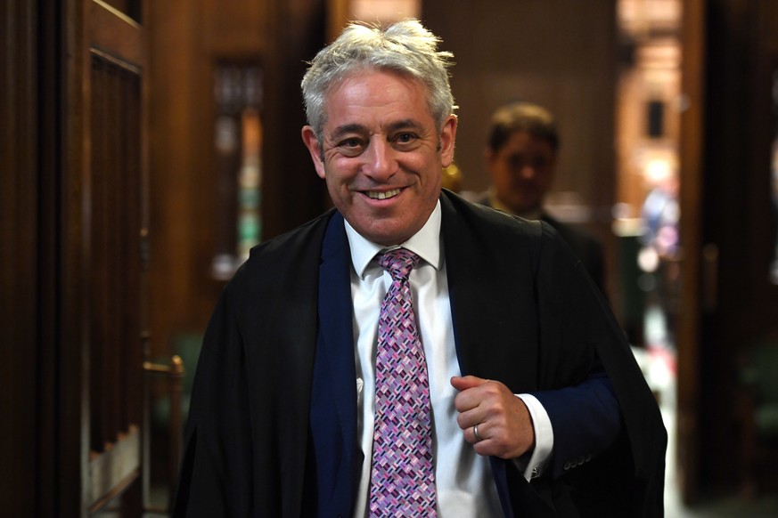 epa07963130 A handout photo made available by the UK parliament shows Speaker of the Parliament John Bercow as he departs the House of Commons Chamber for the final time as the Speaker in London, Brit ...