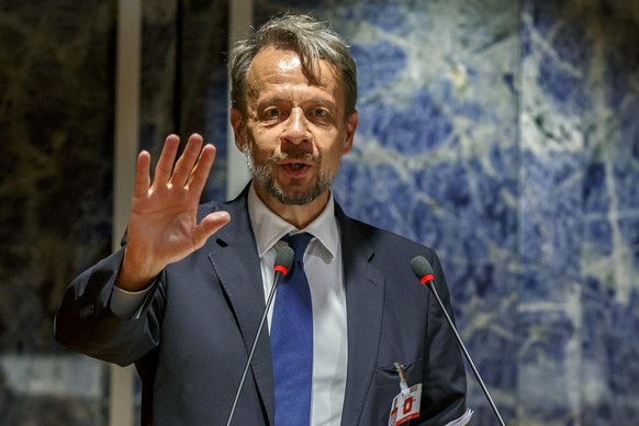 Gilles Marchand, General Director of Swiss Broadcasting Corporation (SRG SSR), delivers his speech, during the IPI (International Press Institute) World Congres, at the European headquarters of the Un ...