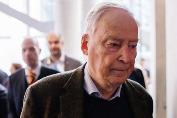 epa11923050 Alternative for Germany (AfD) party honorary chairman Alexander Gauland arrives for a parliamentary group meeting at the German parliament 'Bundestag' in Berlin, Germany, 25 Febr ...
