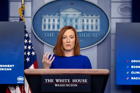 epa08954612 Jen Psaki, White House Press Secretary, speaks during a press briefing in the James S. Brady Press Briefing Room at the White House in Washington, DC, USA, on 20 January 2021. US President ...