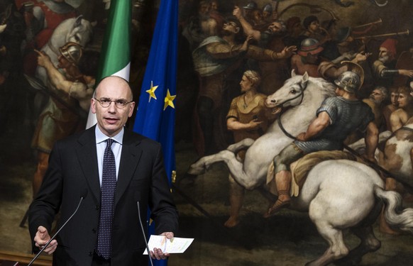 epa04072486 Italian Prime Minister Enrico Letta during a press conference at Palazzo Cighi, Rome, Italy, 12 February 2014. The government&#039;s new reform pact does not have an end date, Premier Enri ...