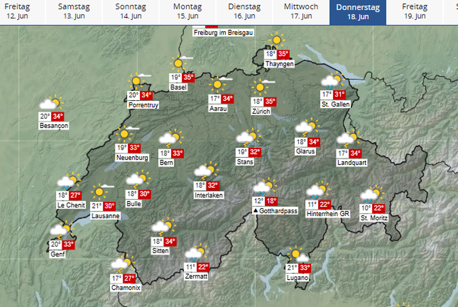 Bis zu 35 Grad: Der 18. Juni 2026 könnte in der Schweiz zum Hitzetag verkommen.