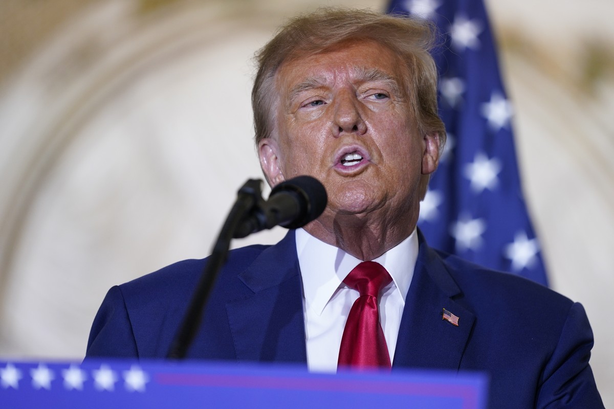FILE - Former President Donald Trump speaks at his Mar-a-Lago estate Tuesday, April 4, 2023, in Palm Beach, Fla. A key lawyer for former President Donald Trump says he's leaving the legal team, a ...