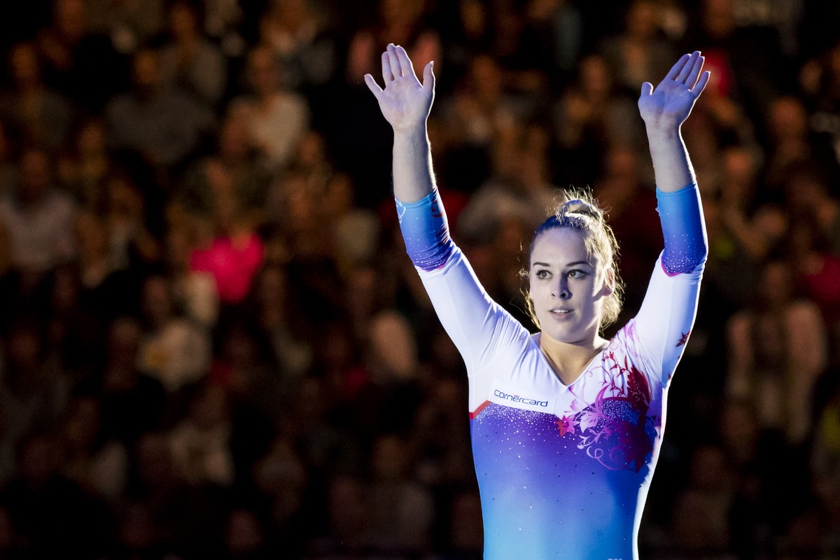 ARCHIVBILD ZUM KREUNZBANDRISS VON GIUALI STEINGRUBER, AM MONTAG, 9. JULI 2018 - Switzerland's Giulia Steingruber after competing in the Women's Floor Exercise during the Swiss Cup 2017 in ar ...