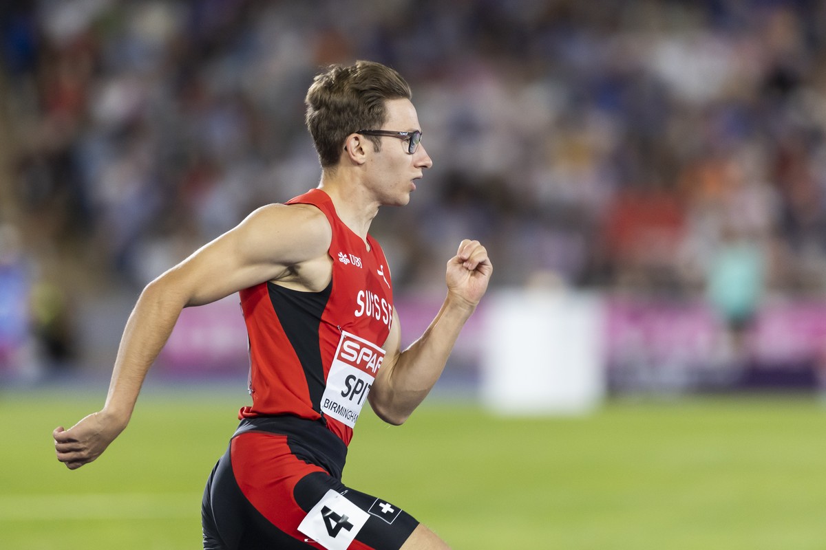 Lionel Spitz of Switzerland in action during the men's 400 meters semi-final at the European Athletics Championships, in the Alexander Stadium, Birmingham, United Kingdom, Tuesday, August 11, 202 ...