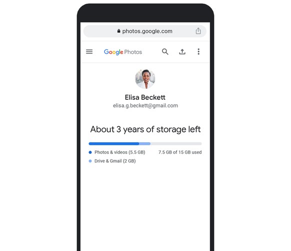 Google Fotos zeigt an, wie lange der Speicherplatz voraussichtlich noch reichen wird.