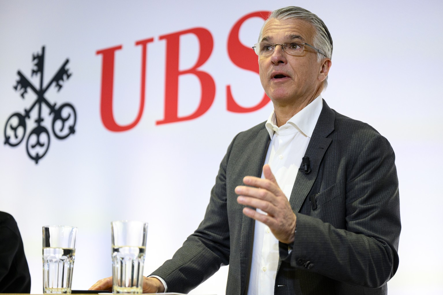 epa11079736 Group Chief Executive Officer of Swiss Bank UBS, Sergio P. Ermotti speaks during a UBS media event on the sideline of the 54th annual meeting of the World Economic Forum, WEF, in Davos, Sw ...