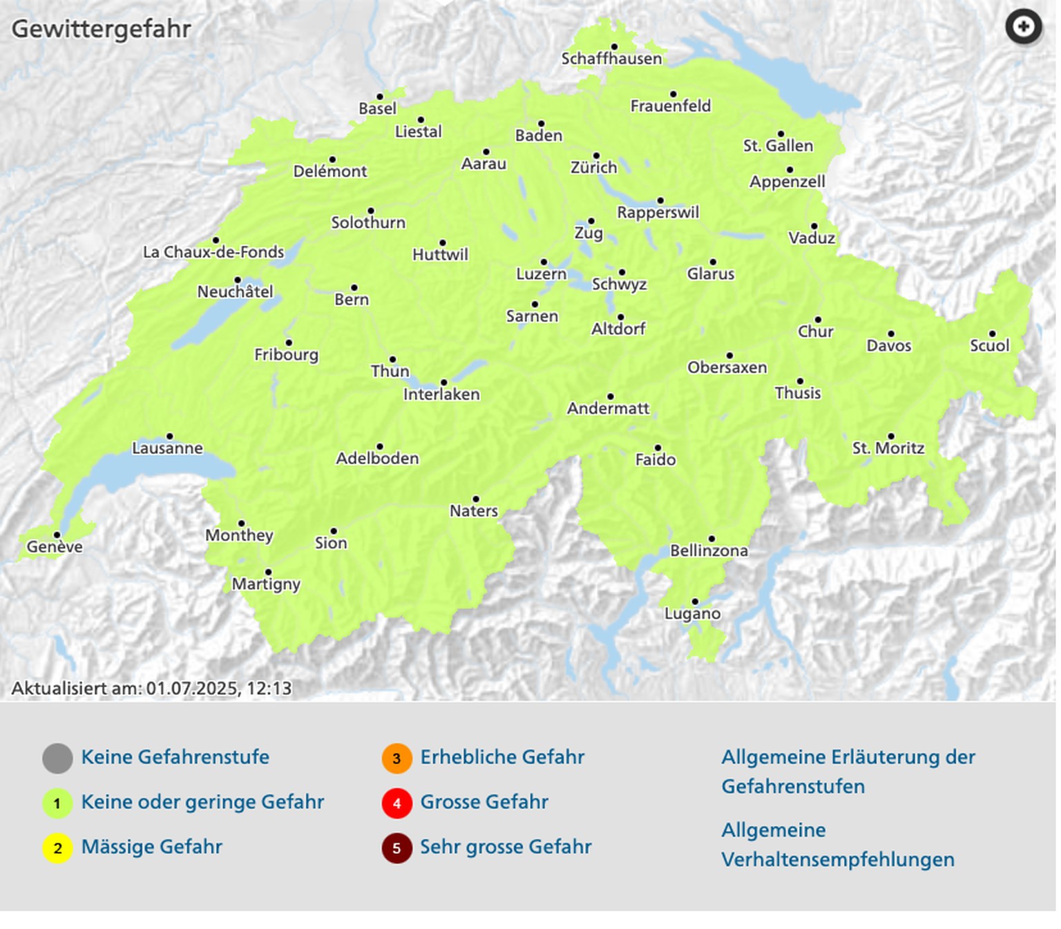 Der Bund hat die Gewitter-Warnung für die Nordostschweiz wieder aufgehoben.