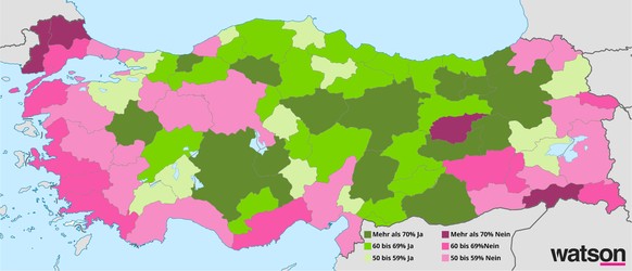 Infografik zu den Abstimmungsresultaten in der TÃ¼rkei. Verfassungsreform Referendum