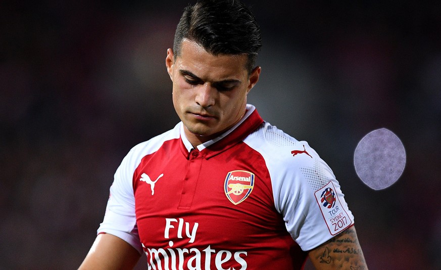 epa06088989 Granit Xhaka of Arsenal prepares to take a corner kick during the friendly soccer match between the Western Sydney Wanderers and Arsenal FC at ANZ Stadium in Sydney, Australia, 15 July 201 ...