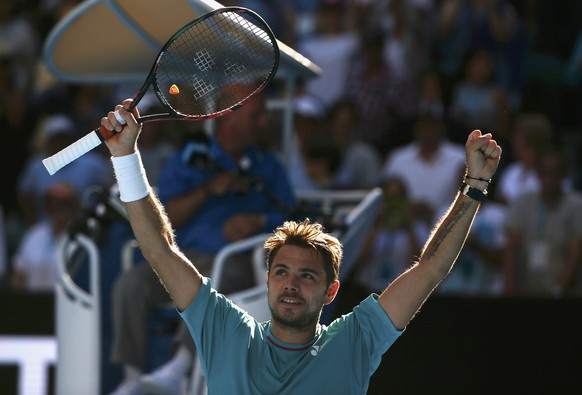 Tennis - Australian Open - Melbourne Park, Melbourne, Australia - 24/1/17 Switzerland&#039;s Stan Wawrinka celebrates winning his Men&#039;s singles quarter-final match against France&#039;s Jo-Wilfri ...