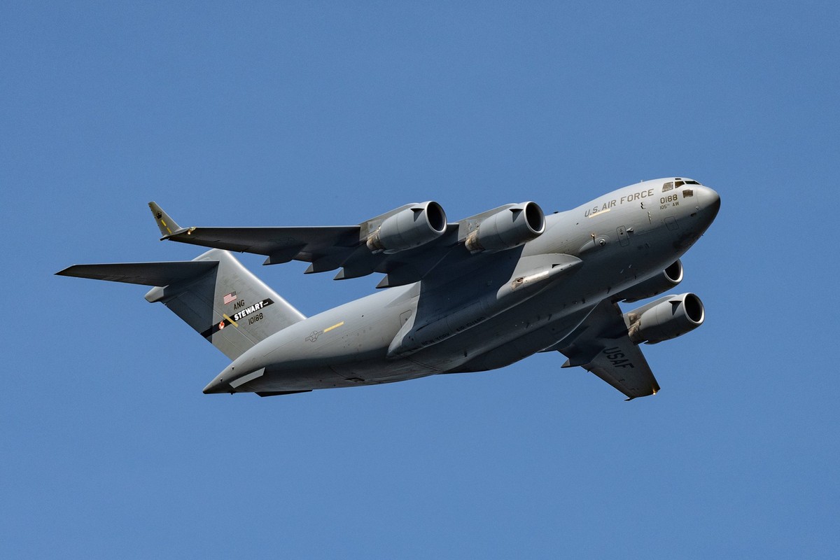America celebrates 250th birthday with parade of shops and flyover on Hudson River Boeing C-17A Globemaster III flies over as New York welcomes more than 40 tall ships, Navy ships and military aircraf ...