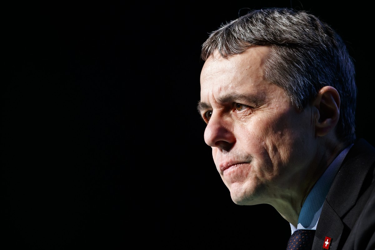 Le Conseiller Federal et chef du Departement federal des affaires etrangeres Ignazio Cassis s'exprime lors d'une conference au sujet des relations Suisse-Europe et de la fiscalite des entrep ...