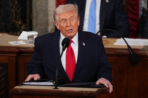 President Donald Trump delivers the State of the Union address to a joint session of Congress in the House chamber at the U.S. Capitol in Washington, Tuesday, Feb. 24, 2026. (AP Photo/Matt Rourke)
Sta ...