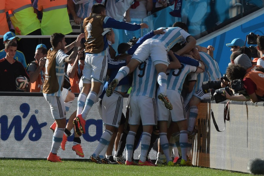 World Cup - Argentina Vs Switzerland - Sao Paulo Argentina s Lionel Messi and Angel Di Maria joy after the second scored the 1-0 decisive goaln Soccer World Cup 2014 1/8 of Final round match Argentina ...