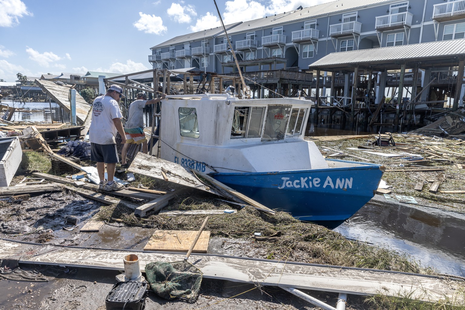epa11629453 View of damages left behind by Hurricane Helene in Keaton Beach, Florida, USA, 27 September 2024. The storm hit the Gulf Coast of Florida as a Category 4 hurricane overnight, leaving milli ...