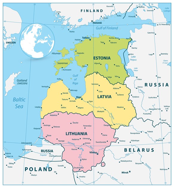 Das Baltikum liegt zwischen russischem Staatsgebiet: Im Osten das Mutterland Russland, im Westen die russische Exklave Kaliningrad.