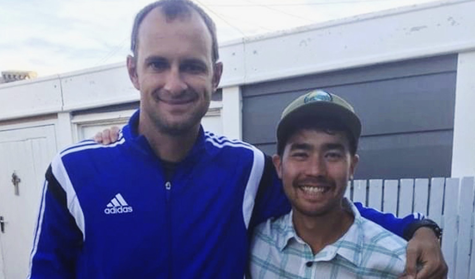 In this October 2018 photo, American adventurer John Allen Chau, right, stands for a photograph with Founder of Ubuntu Football Academy Casey Prince, 39, in Cape Town, South Africa, days before he lef ...