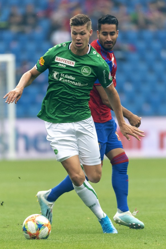 St. Gallens Cedric Itten im Fussball Meisterschaftsspiel der Super League zwischen dem FC Basel 1893 und dem FC St. Gallen 1879 im Stadion St. Jakob-Park in Basel, am Samstag, 27. Juli 2019. (KEYSTONE ...