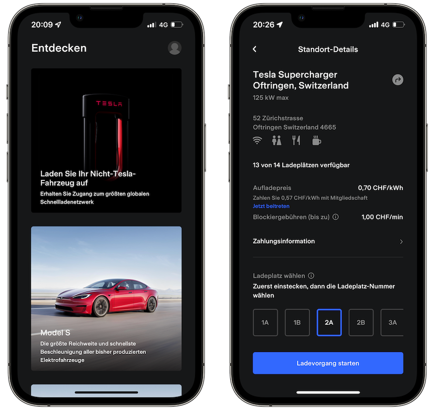 Geladen am Supercharger wird via Tesla-App.