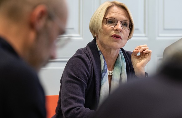 Livia Leu, Secretary of State of the FDFA, speaks at a press conference about the upcoming 5th exploratory talks between Switzerland and the EU in Brussels, on Tuesday 11 October 2022, in Be...