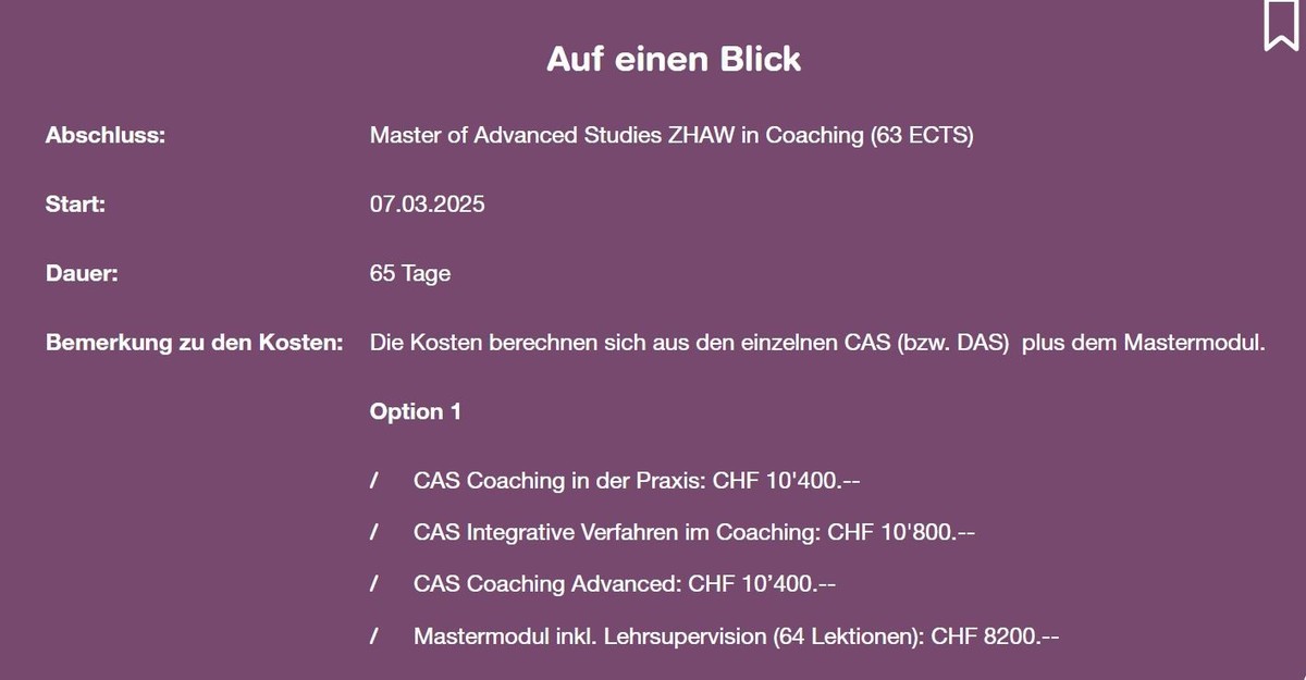 So präsentiert die ZHAW ihren MAS in Coaching auf ihrer Website