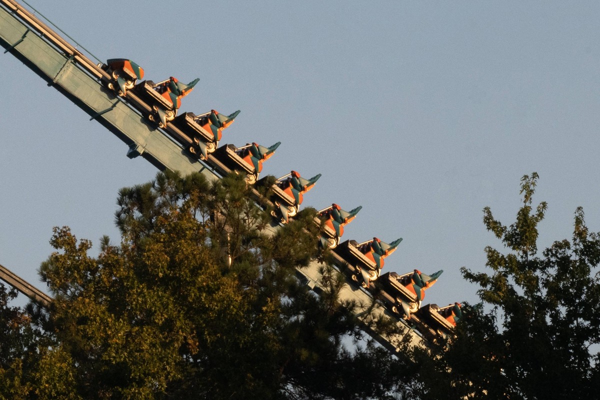 October 12, 2026, Austell, Georgia, USA: The Goliath roller coaster at Six Flags Over Georgia. Six Flags says it has temporarily closed nine rides across the country after a man died and several other ...