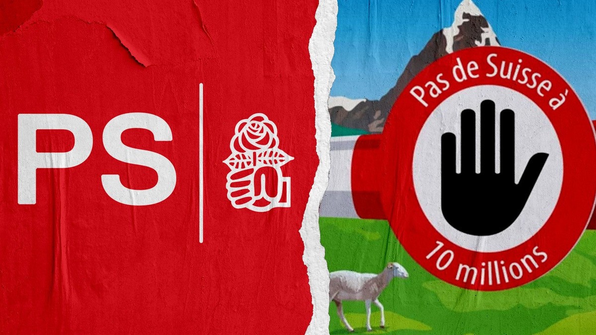 A droite, l'affiche de l'UDC en faveur de l'initiative «Pas de Suisse à 10 millions!»
