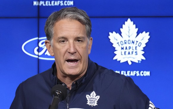 Brendan Shanahan, president and alternate governor for the Toronto Maple Leafs, speaks to the media during a press conference at the start of the NHL hockey team&#039;s training camp in Toronto, Wedne ...
