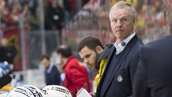 SC Bern Cheftrainer Kari Jalonen, im vierten Eishockey Playoff-Viertelfinalspiel der National League A zwischen dem SC Bern und dem EHC Biel am, am Samstag, 11. Maerz 2017, in der Tissot Arena in Biel ...