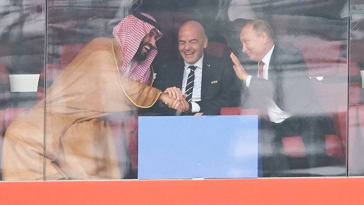 Russia- Saudi Arabia, Soccer, Moscow, June 14, 2018 Crown Prince Mohammed bin Salman, Gianni Infantino (SUI) FIFA President, Vladimir PUTIN, President Russia, RUSSIA - SAUDI ARABIA 5-0 FIFA World Cup  ...