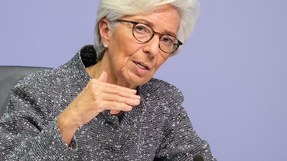 epa08289270 European Central Bank (ECB) President Christine Lagarde speaks during a press conference following the meeting of the Governing Council of the European Central Bank in Frankfurt am Main, G ...