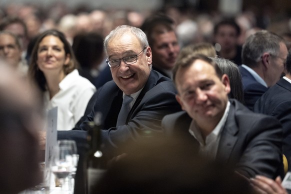 Bundespraesident Guy Parmelin an der 38. Albisgueetli-Tagung der SVP am Freitag, 16. Januar 2026 im Schuetzenhaus Albisgueetli in Zuerich. (KEYSTONE/Claudio Thoma)