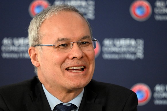 epa09939717 UEFA deputy general secretary Giorgio Marchetti during the press conferences following the 46th Ordinary UEFA Congress in Vienna, Austria, 11 May 2022. The UEFA Executive Committee on 10 M ...