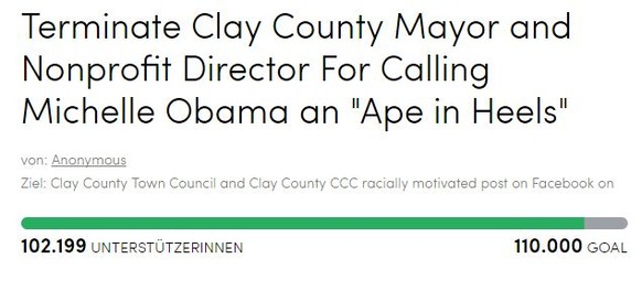 Screenshot Petition gegen Clay County Bürgermeisterin Pamela Taylor