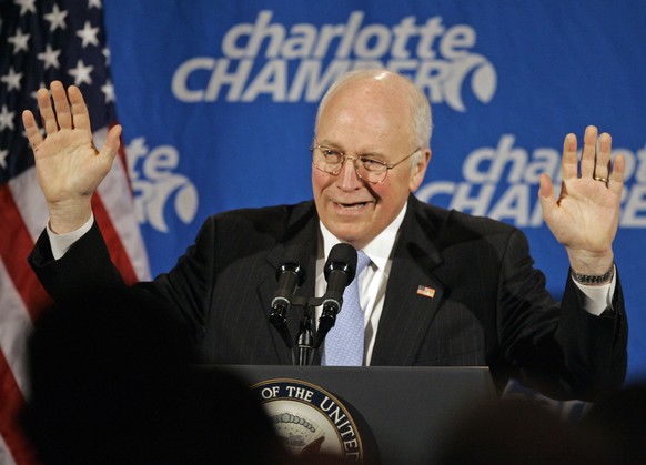 FILE - Vice President Dick Cheney gestures while speaking at the Charlotte Chamber in Charlotte, N.C., Thursday, Jan. 31, 2008. (AP Photo/Chuck Burton, file)
Obit Cheney