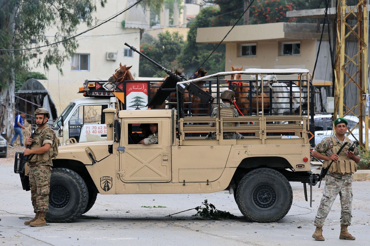 epa13058688 Lebanese army soldiers secure the area at the entrance of Zawtar al-Gharbiyah village, southern Lebanon, 23 June 2026, amid a ceasefire between Israel and Hezbollah. A comprehensive joint  ...