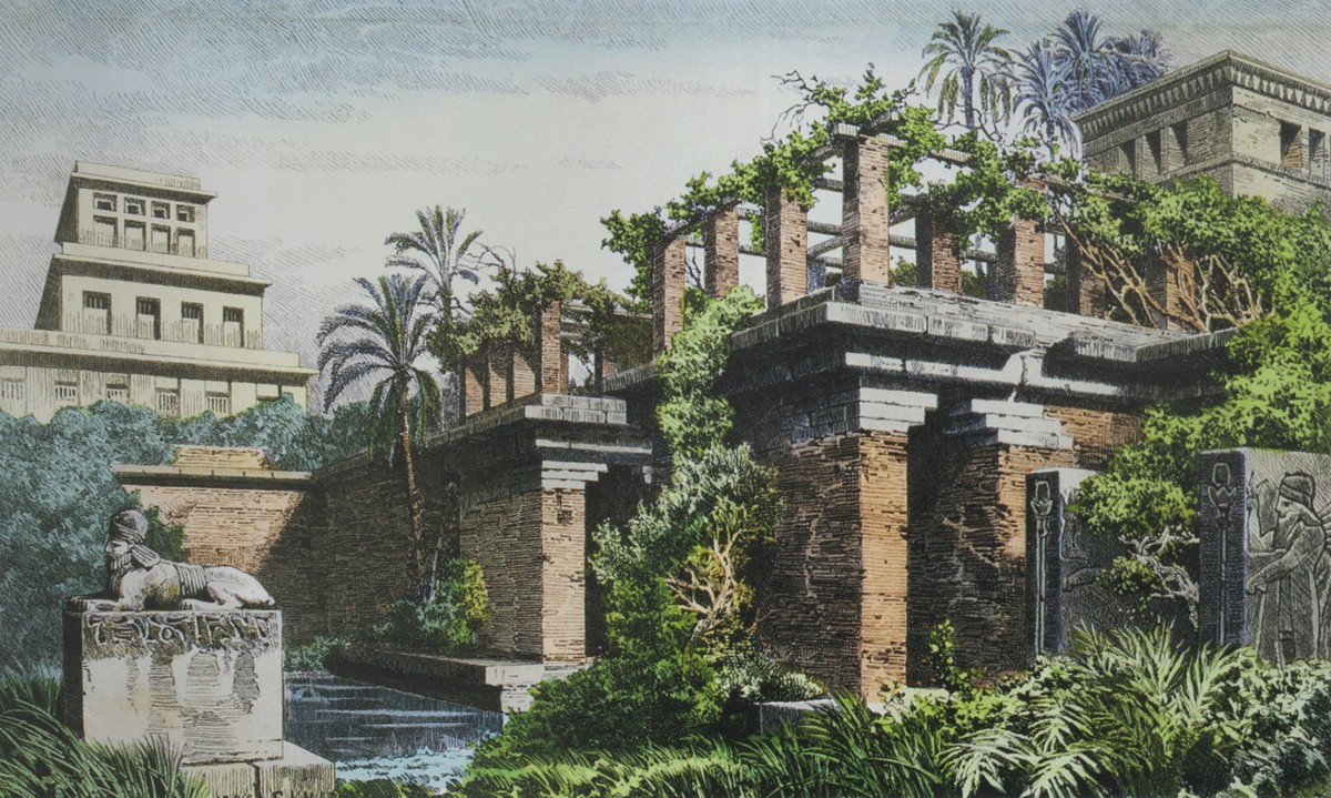 Hanging Gardens of Babylon, Hanging Gardens of Babylon. 19th Hand-coloured engraving