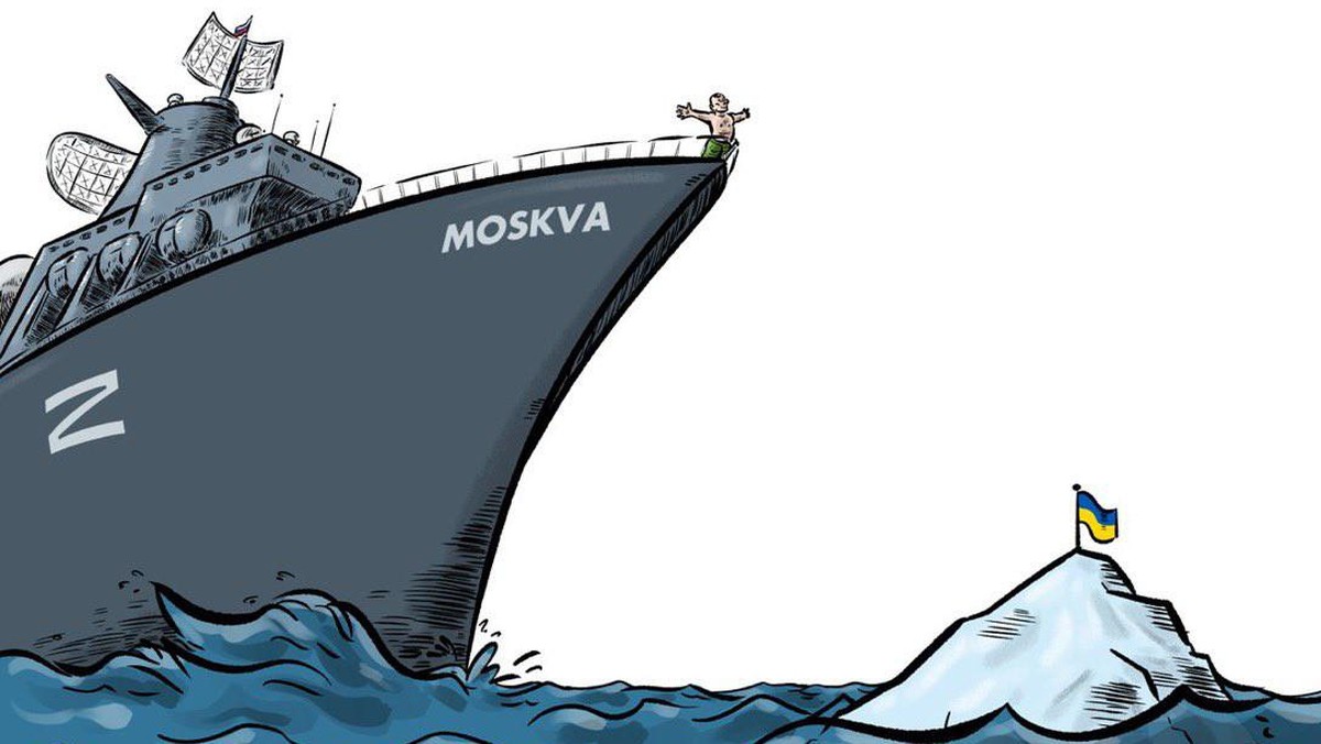 Zum 110. Jahrestag des Untergangs der Titanic erscheine diese Karikatur noch passender, schrieb eine Twitter-Userin am Donnerstag. Der hemdsärmelige Putin denke, er sei der König der Welt, aber die Uk ...